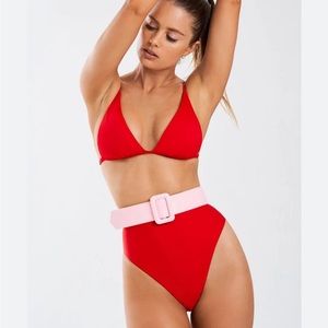 NEW • Gigi C • Jamie High Cut Bikini Bottom Red Medium Women’s